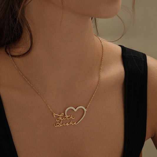 Collier Personnalisé Iced Heart avec Double Script pour Cadeau Unique 2
