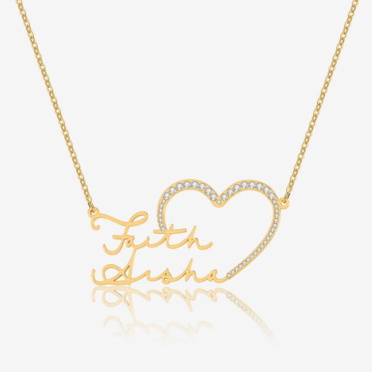 Collier Personnalisé Iced Heart avec Double Script pour Cadeau Unique 1