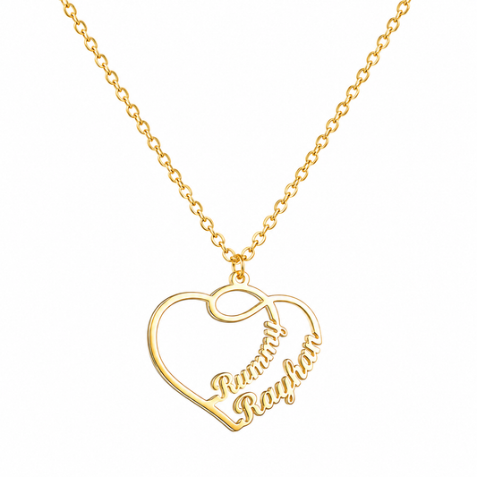 Collier Personnalisé Prénom Cœur en Acier Inoxydable - Pendentif Unique pour Maman avec Deux Prénoms Gravés 1