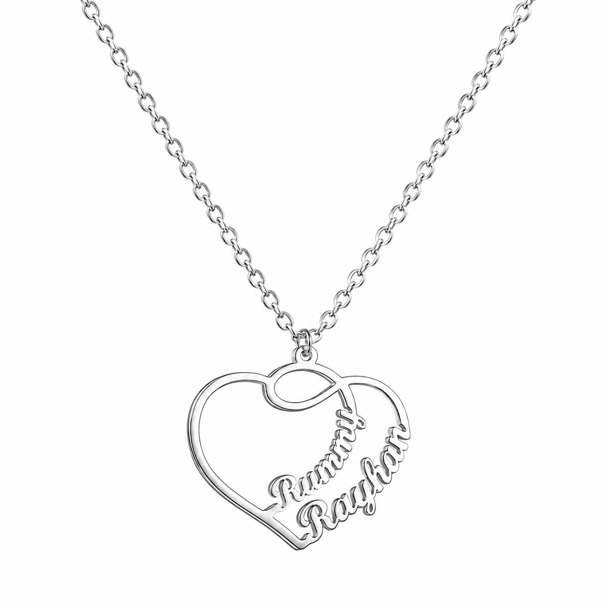 Collier Personnalisé Prénom Cœur en Acier Inoxydable - Pendentif Unique pour Maman avec Deux Prénoms Gravés 4