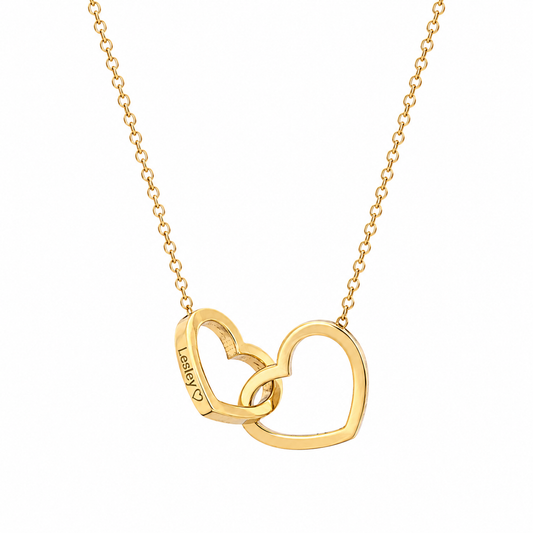Collier Personnalisé Femme | Pendentif Double Cœur avec 2 Prénoms | Bijou Éternel en Acier Titane 1
