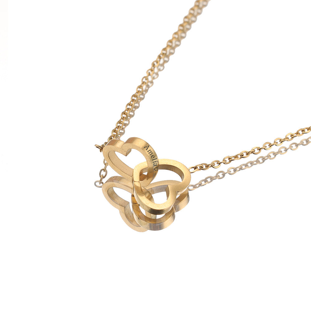 Collier Personnalisé Femme | Pendentif Double Cœur avec 2 Prénoms | Bijou Éternel en Acier Titane 6
