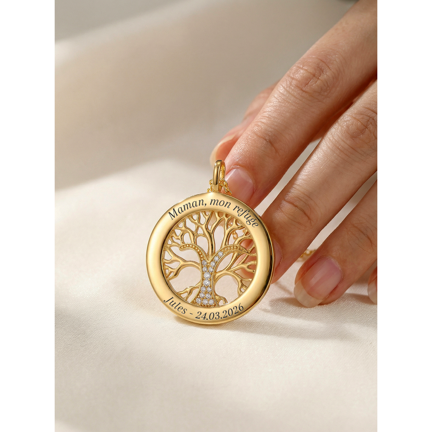 Arbre de Vie | Collier Personnalisé Prénom en Or 18K avec Pendentif Éclatant | Bijou Unique pour Femme 1