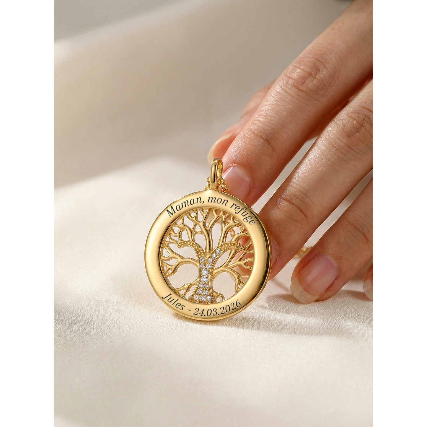 Arbre de Vie | Collier Personnalisé Prénom en Or 18K avec Pendentif Éclatant | Bijou Unique pour Femme 1