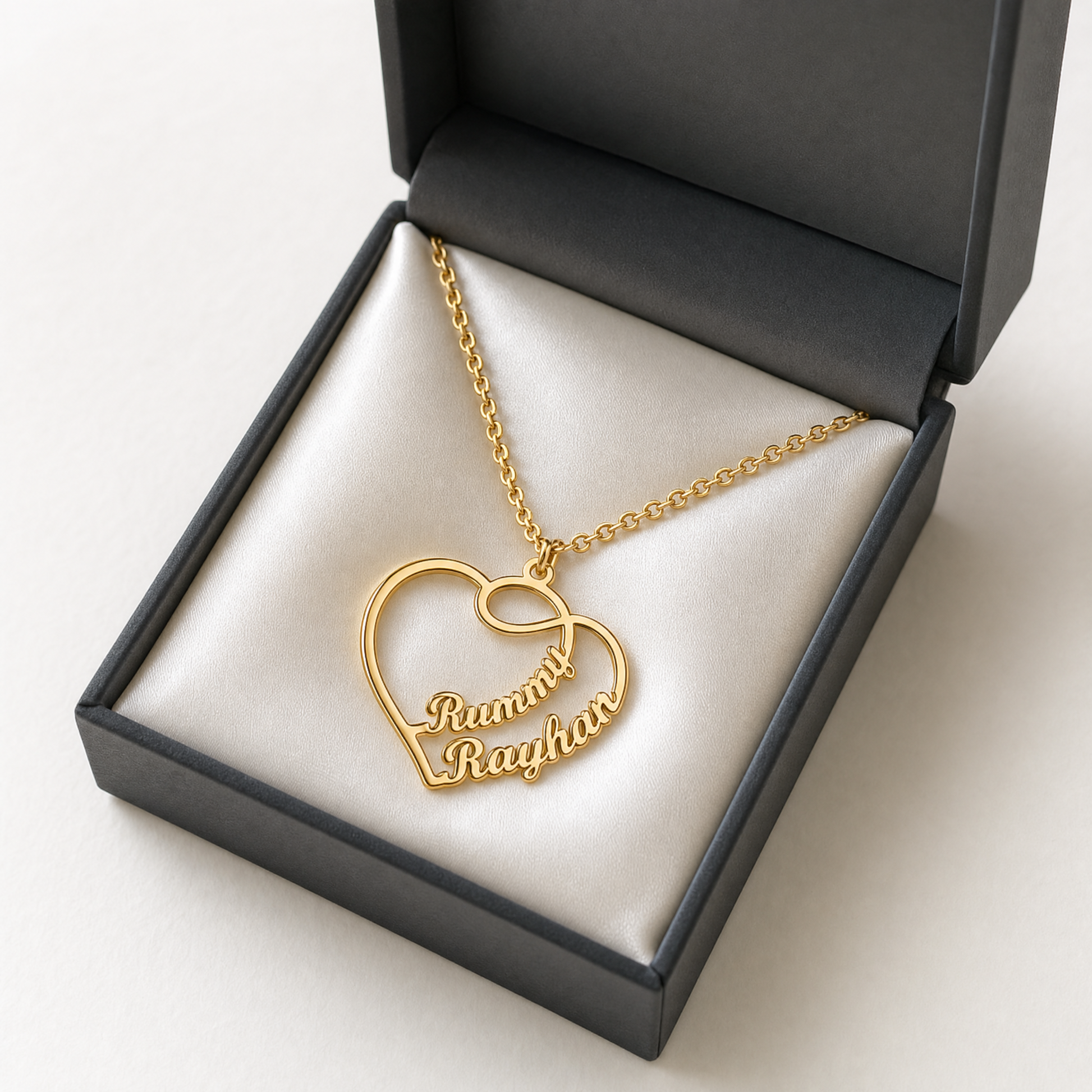 Collier Personnalisé Prénom Cœur en Acier Inoxydable - Pendentif Unique pour Maman avec Deux Prénoms Gravés 3