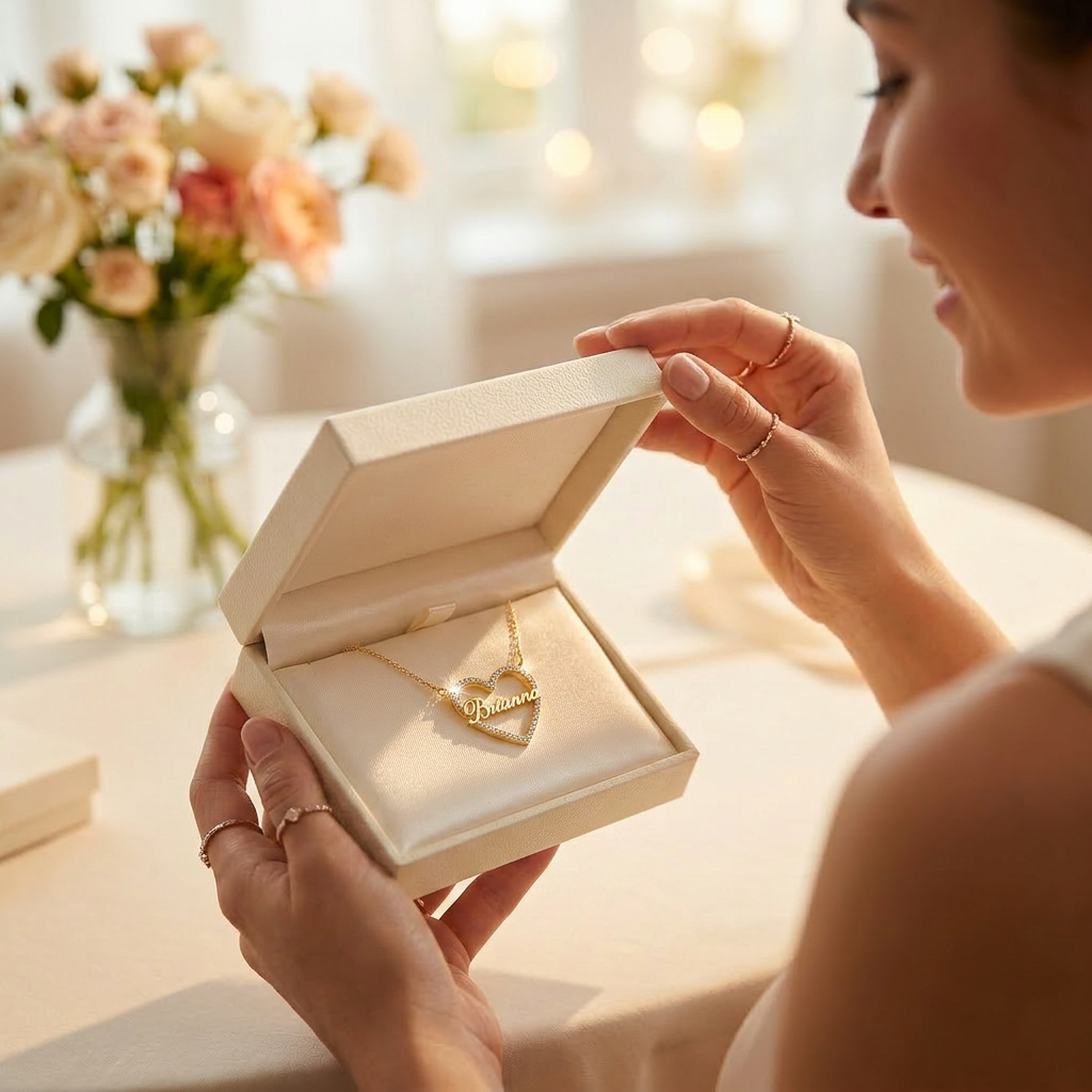 Collier Prénom Personnalisé Cœur – Cadeau Maman avec Nom Bébé