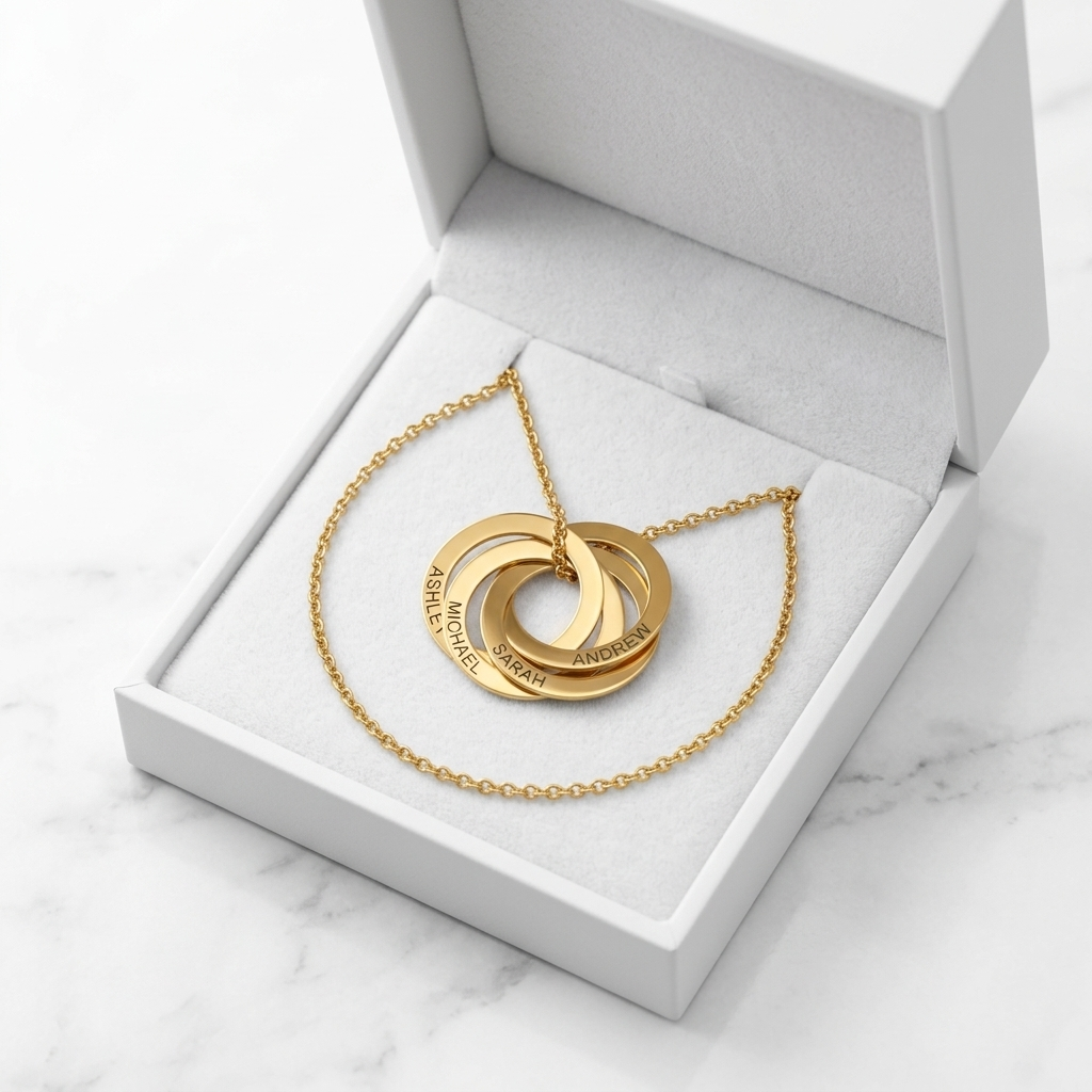 Collier Cercles Prénoms Entrelacés – Bijou Maman Personnalisé Jusqu’à 4 Noms