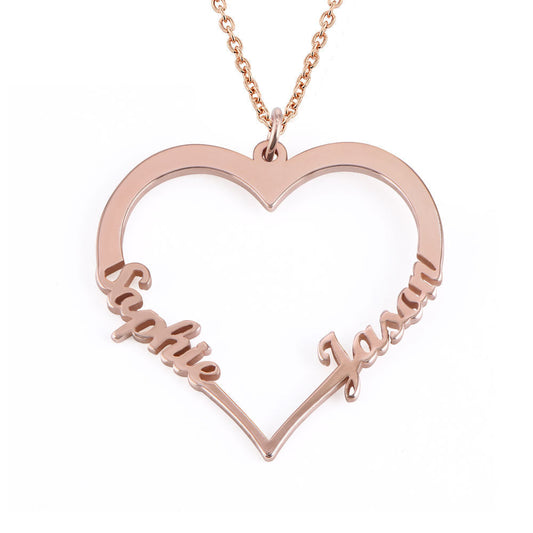 Collier Personnalisé Cœur avec 2 Prénoms Gravés | Bijou Élégant pour Maman et Couple 2